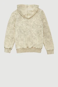 Girls French Terry Acid Wash Hooded Sweatshirt, Beige, Size S