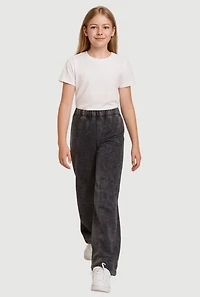 Girls French Terry Acid Wash Wide Leg Sweatpants, Grey, Size L