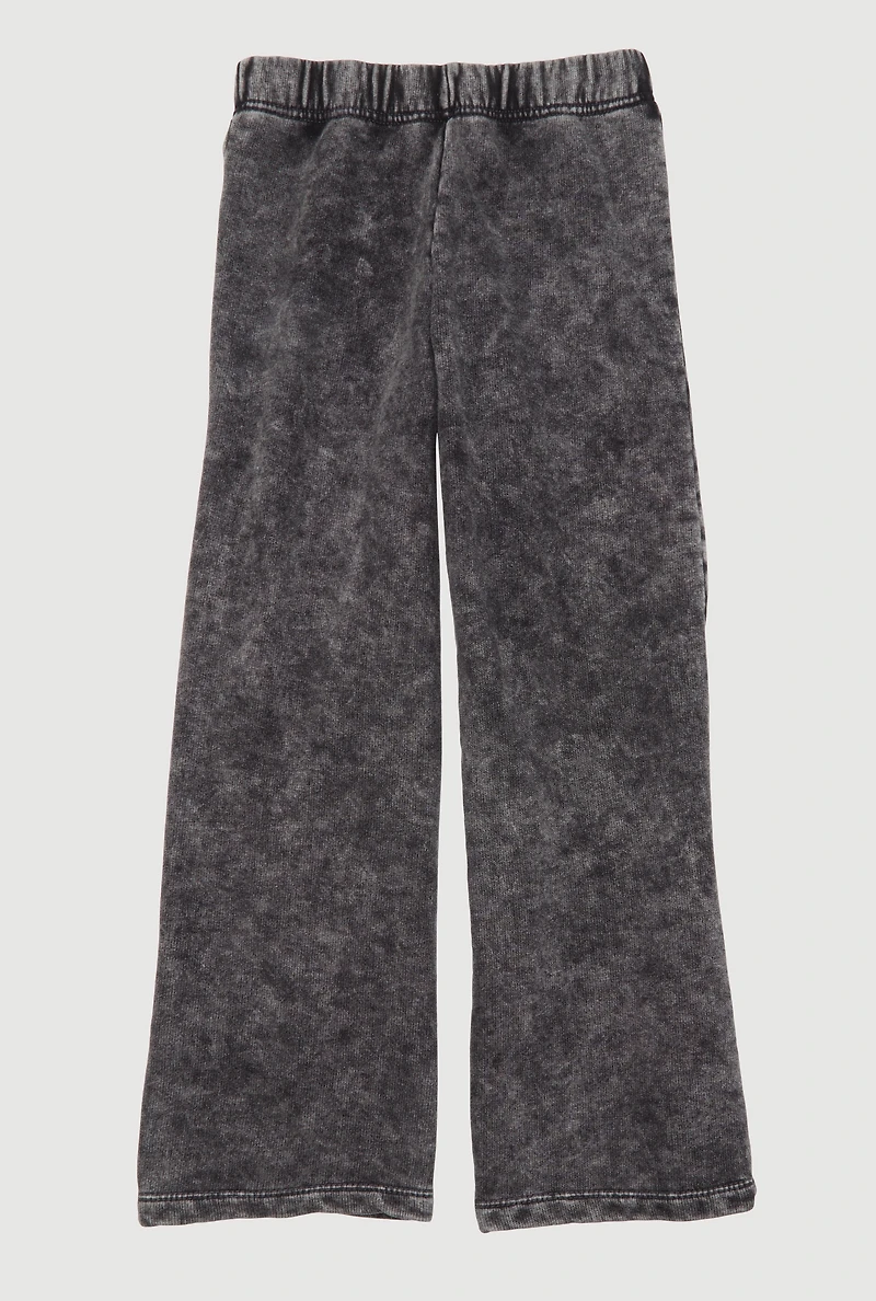 Girls French Terry Acid Wash Wide Leg Sweatpants, Grey, Size L