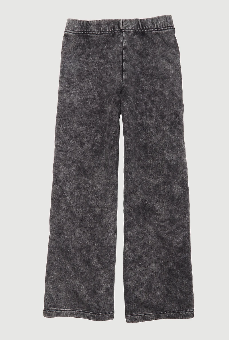 Girls French Terry Acid Wash Wide Leg Sweatpants, Grey, Size L