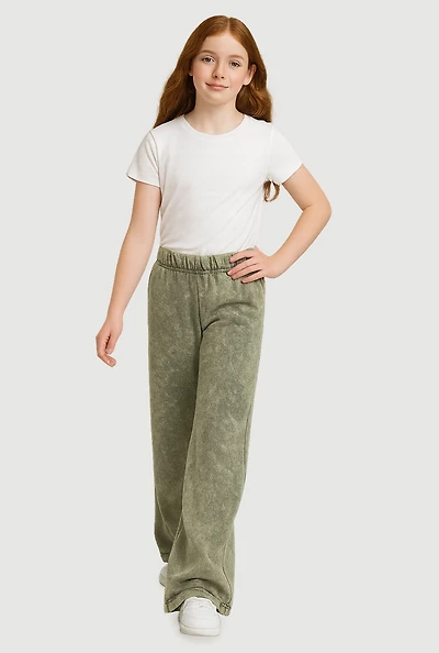 Girls French Terry Acid Wash Wide Leg Sweatpants,