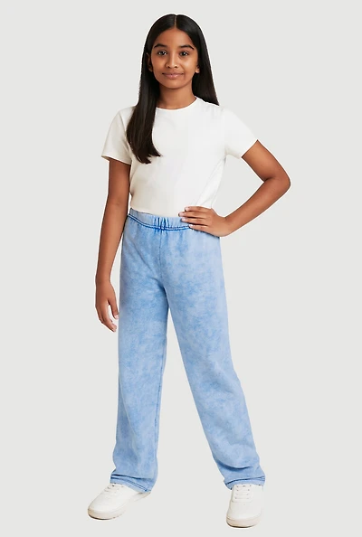 Girls French Terry Acid Wash Wide Leg Sweatpants,