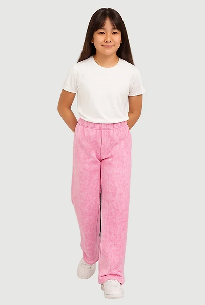 Girls French Terry Acid Wash Wide Leg Sweatpants, Pink, Size M