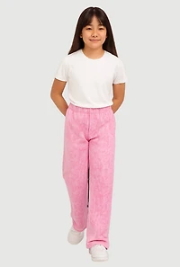 Girls French Terry Acid Wash Wide Leg Sweatpants, Pink, Size M