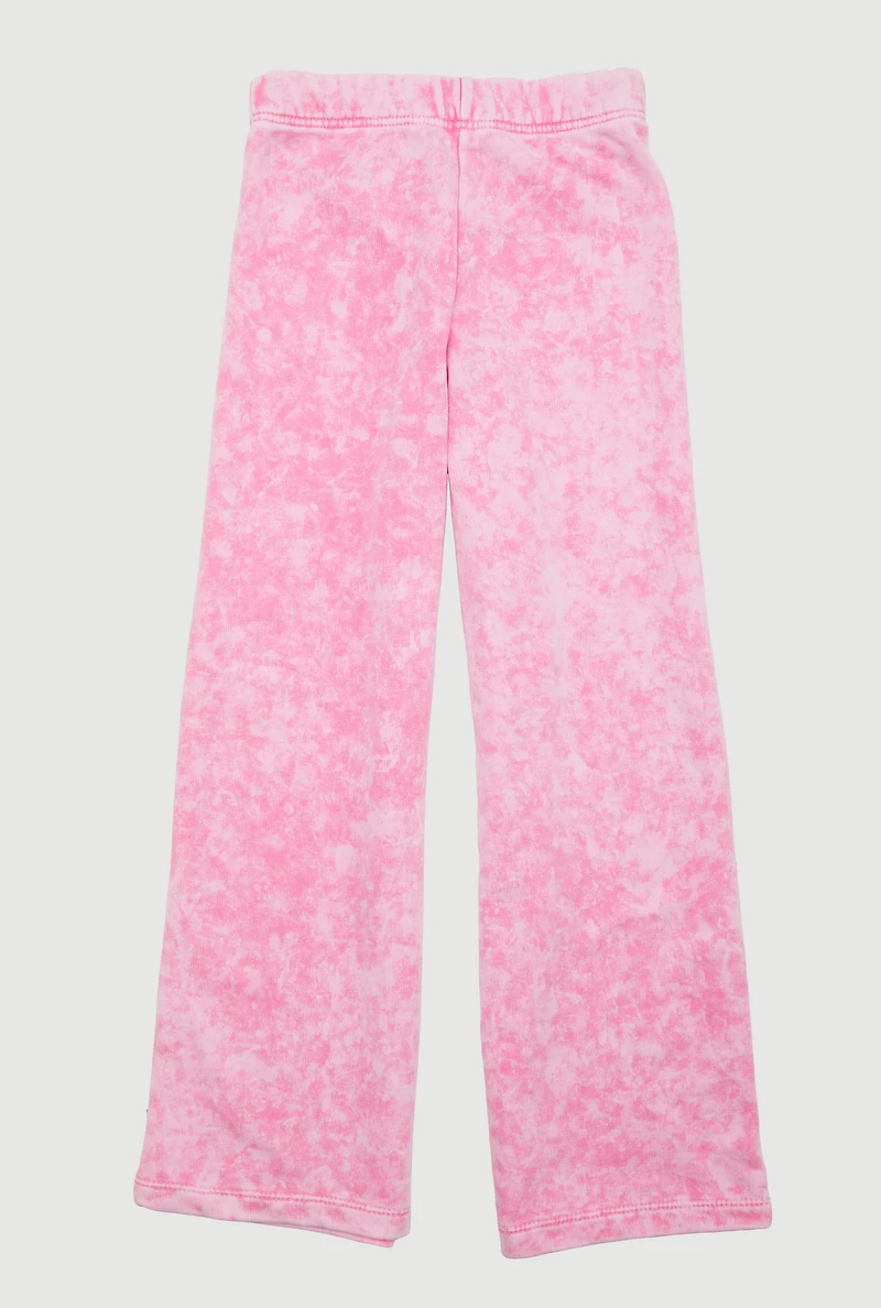 Girls French Terry Acid Wash Wide Leg Sweatpants, Pink, Size M