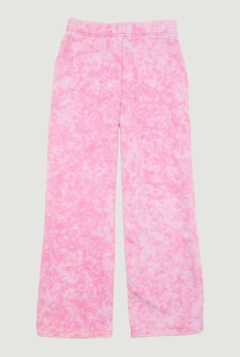 Girls French Terry Acid Wash Wide Leg Sweatpants, Pink, Size M
