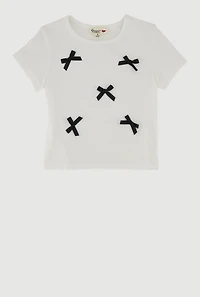 Little Girls Ribbed Knit Bow Short Sleeve Tee