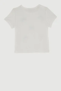 Little Girls Ribbed Knit Bow Short Sleeve Tee, White, Size 5-6