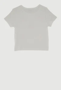 Little Girls Ribbed Knit Bow Short Sleeve Tee, White,