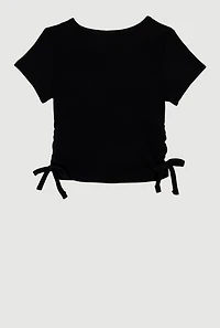 Little Girls Ribbed Knit T-Shirt with Charm Necklace,