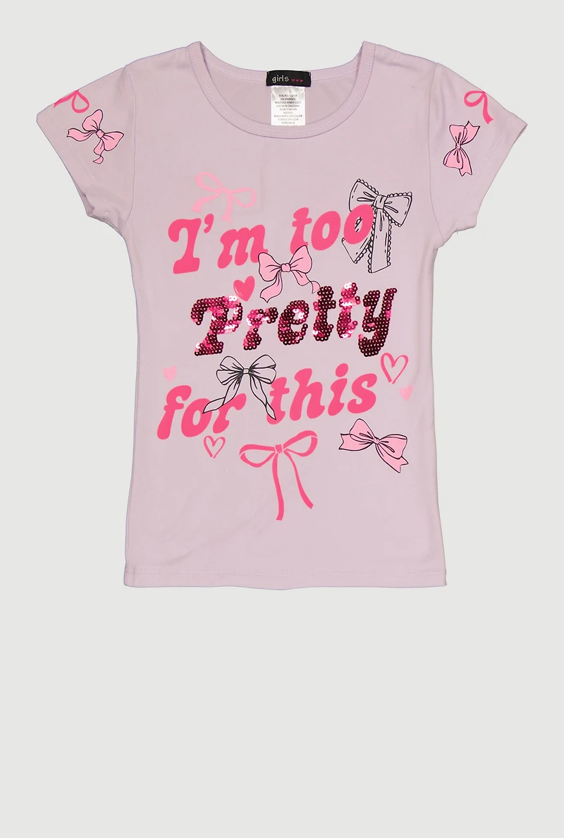 Little Girls Im Too Pretty For This Graphic Tee