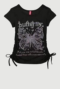 Little Girls Rhinestone Butterfly Graphic Tee, Black,