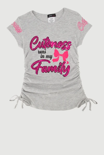 Little Girls Cuteness Runs In My Family Sequin T-Shirt, Grey, Size 6X