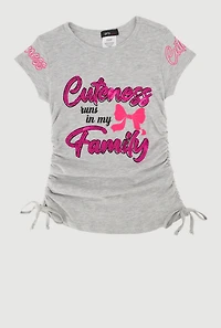 Little Girls Cuteness Runs In My Family Sequin T-Shirt, Grey, Size 4