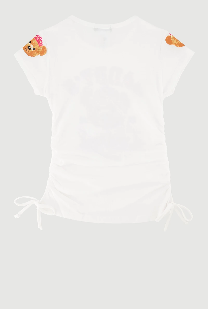Little Girls Daddys Girl Sequin Bear Graphic Top, White, Size 6X