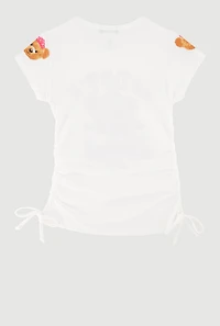 Little Girls Daddys Girl Sequin Bear Graphic Top, White,