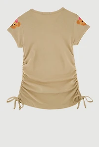 Little Girls Daddys Girl Sequin Bear Graphic Top,