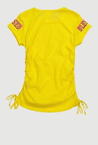 Little Girls Blessed Queen Ruched Side Graphic Tee, Yellow, Size 4