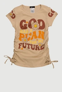 Little Girls God Has A Plan Crew Neck Graphic Print T-Shirt, Beige, Size 4