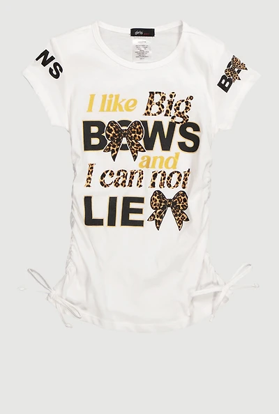 Little Girls I Like Big Bows Crew Neck Graphic T-Shirt, White,