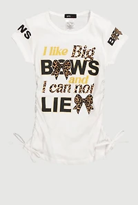 Little Girls I Like Big Bows Crew Neck Graphic T-Shirt, White, Size 4