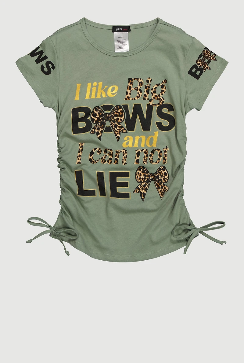 Little Girls I Like Big Bows Crew Neck Graphic T-Shirt