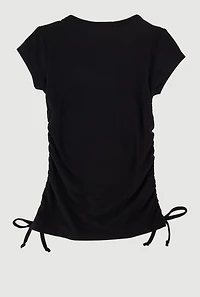 Little Girls Ribbed Knit Tee with Rhinestone Butterfly Necklace