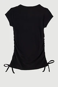 Little Girls Ribbed Knit Tee with Removable Rhinestone Bow Necklace,