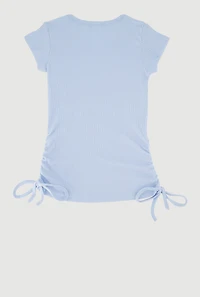 Little Girls Ribbed Knit Future Influencer Rhinestone T-Shirt, Blue, Size 5-6