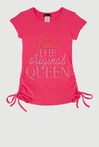 Little Girls Ribbed Knit The Original Queen Graphic Rhinestone Tee