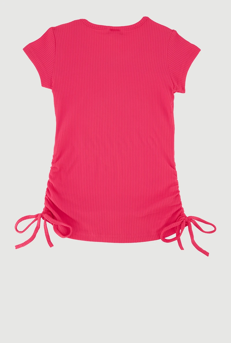 Little Girls Ribbed Knit The Original Queen Graphic Rhinestone Tee