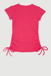 Little Girls Blessed To Be Me Ribbed Knit Crew Neck T-Shirt, Pink,