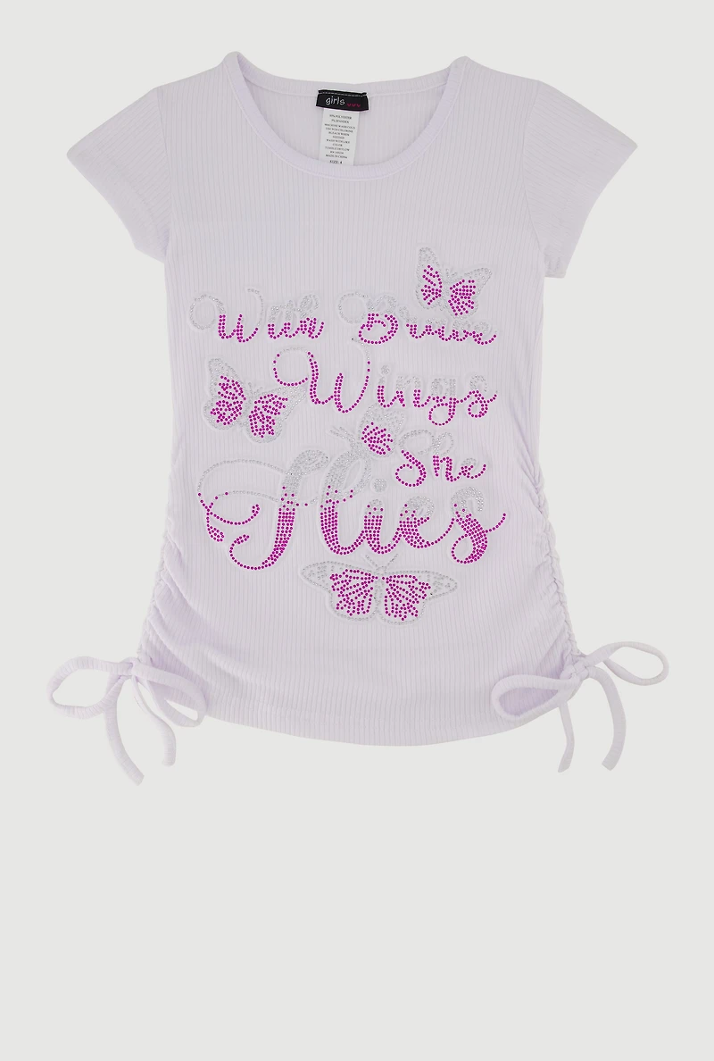 Little Girls With Brave Wings She Flies Ribbed Knit Graphic Tee, White, Size 4