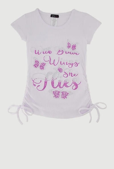 Little Girls With Brave Wings She Flies Ribbed Knit Graphic Tee, White, Size 6X