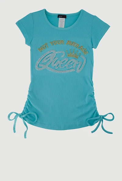 Little Girls Not Your Average Queen Graphic Ribbed Knit Tee, Blue, Size 4