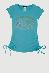 Little Girls Not Your Average Queen Graphic Ribbed Knit Tee, Blue, Size 4
