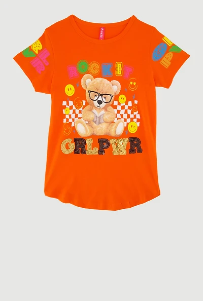 Little Girls Rock It GRL PWR Sequin Graphic Tee, Orange, Size 5-6