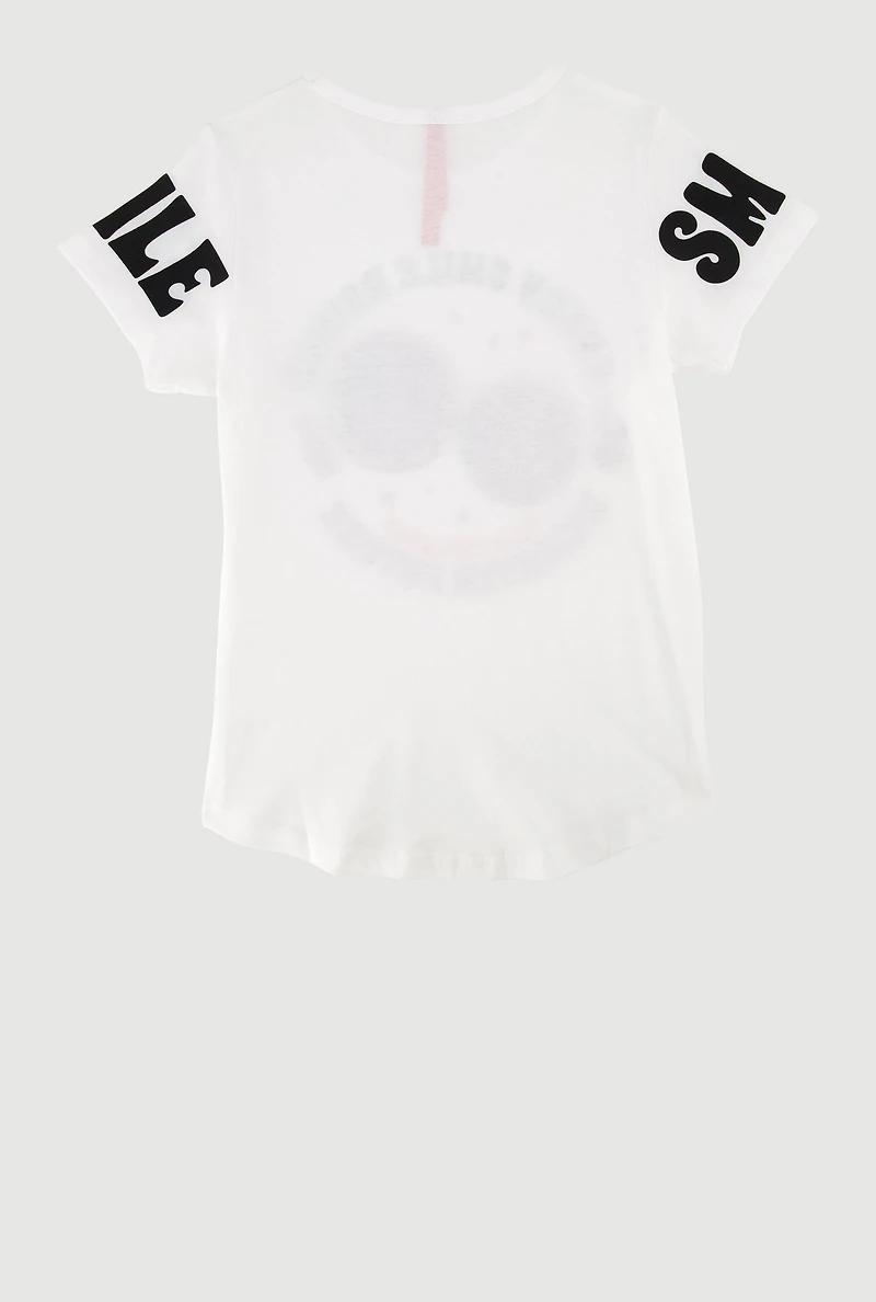 Little Girls Sequin Smile Graphic T-Shirt, White, Size 6X