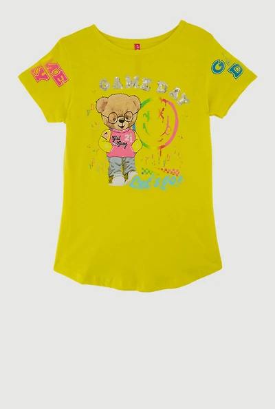 Little Girls Sequin Game Day Graphic Tee, Yellow, Size 4