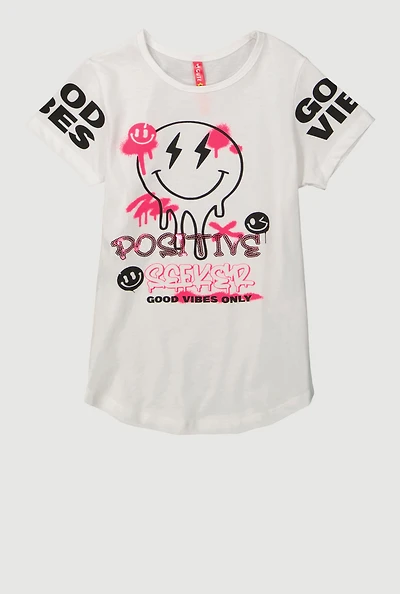 Little Girls Positive Seeker Sequin Graphic T-Shirt, White, Size 5-6