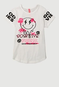 Little Girls Positive Seeker Sequin Graphic T-Shirt, White, Size 5-6