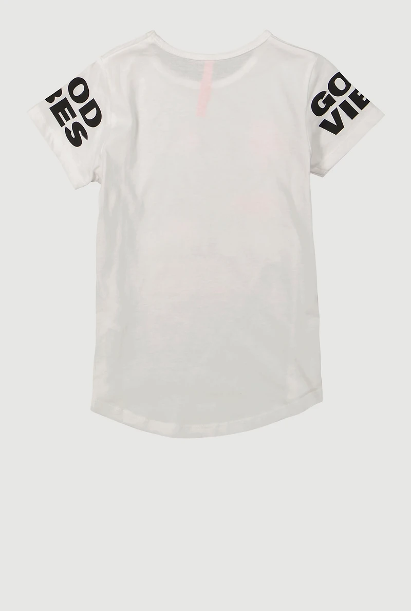 Little Girls Positive Seeker Sequin Graphic T-Shirt, White, Size 5-6