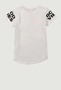 Little Girls Positive Seeker Sequin Graphic T-Shirt, White, Size 5-6