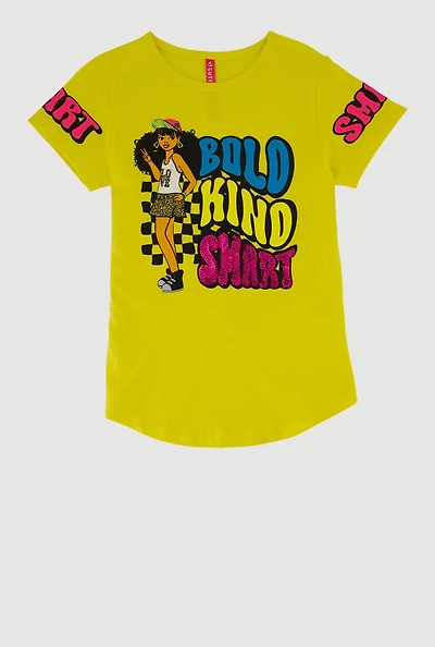 Little Girls Bold Kind Smart Sequin Graphic Tee, Yellow, Size 4