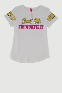 Little Girls Spoil Me Sequin Graphic Tee, White, Size 4