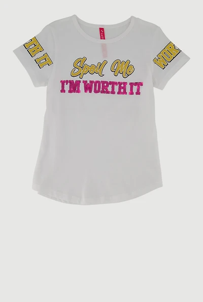 Little Girls Spoil Me Sequin Graphic Tee, White, Size 6X