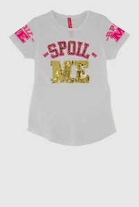 Little Girls Spoil Me Sequin Graphic T-Shirt, White, Size 4