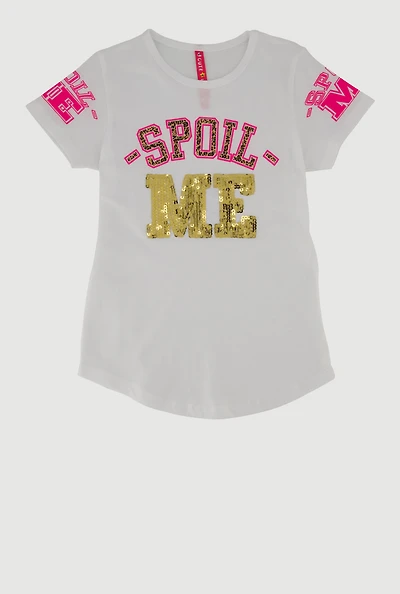 Little Girls Spoil Me Sequin Graphic T-Shirt, White, Size 4