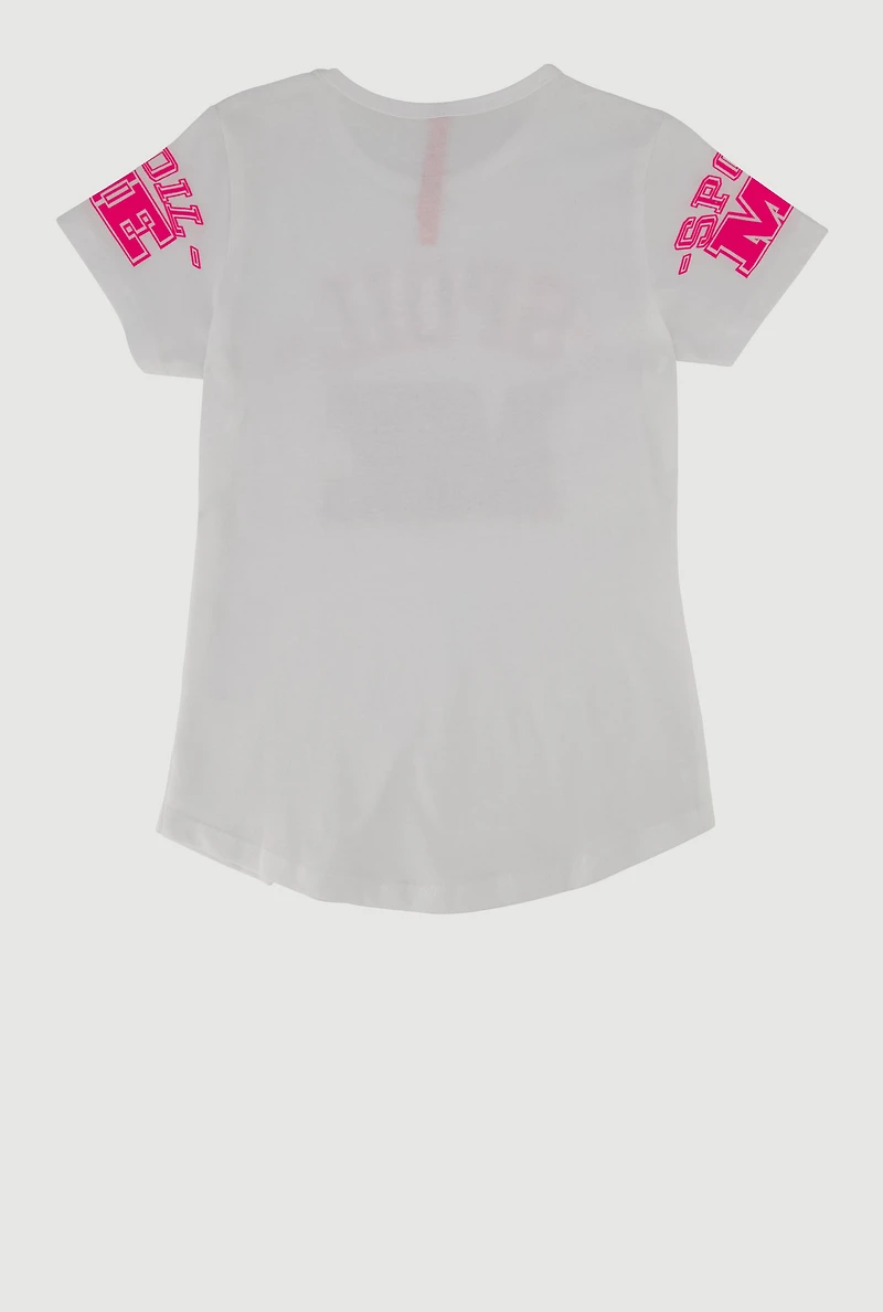 Little Girls Spoil Me Sequin Graphic T-Shirt, White, Size 4