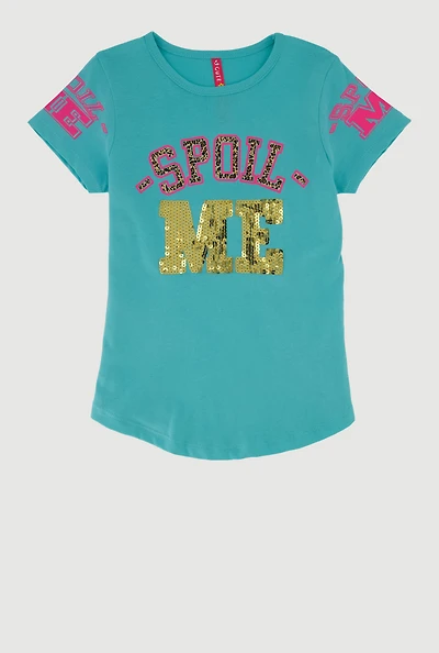 Little Girls Spoil Me Sequin Graphic T-Shirt, Blue,